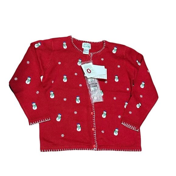Quacker Factory red holiday Christmas snowman embroidered sweater cardigan new M - Picture 1 of 8